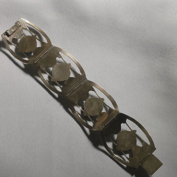 Iridescent Mexican Sterling Silver Bracelet Vintage Art Deco Style Hinge Panels - Picture 6 of 10